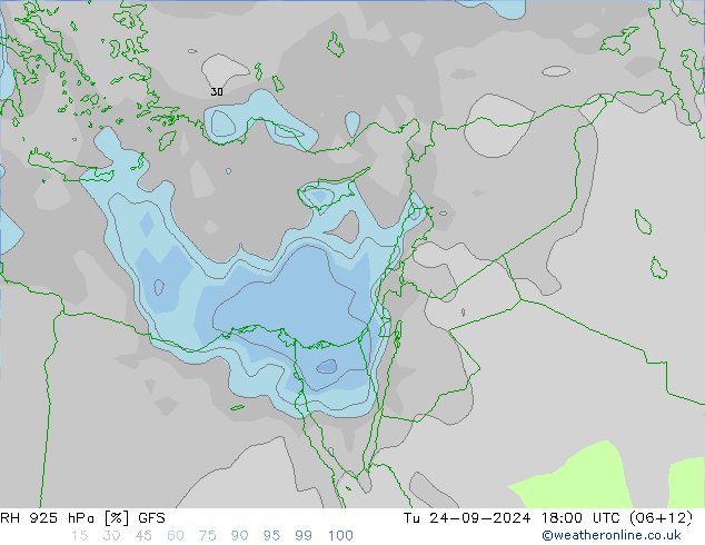 RH 925 hPa GFS Tu 24.09.2024 18 UTC