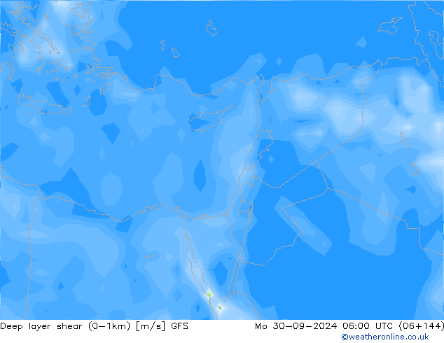 Deep layer shear (0-1km) GFS пн 30.09.2024 06 UTC