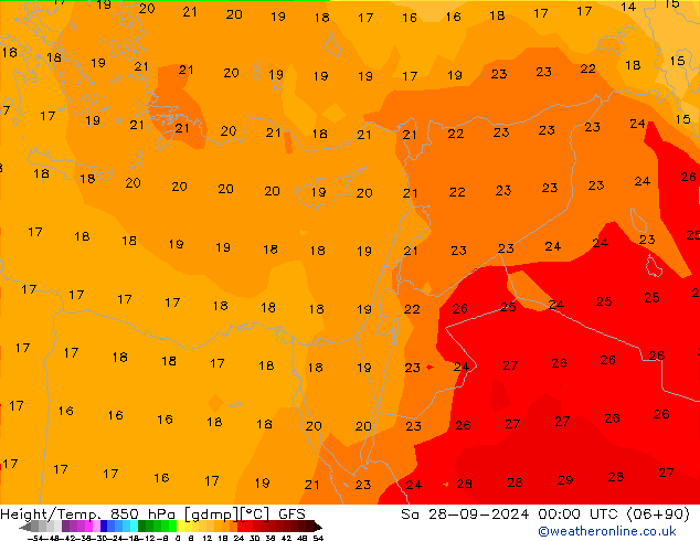 Height/Temp. 850 hPa GFS sab 28.09.2024 00 UTC