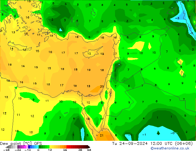 Dew point GFS Tu 24.09.2024 12 UTC