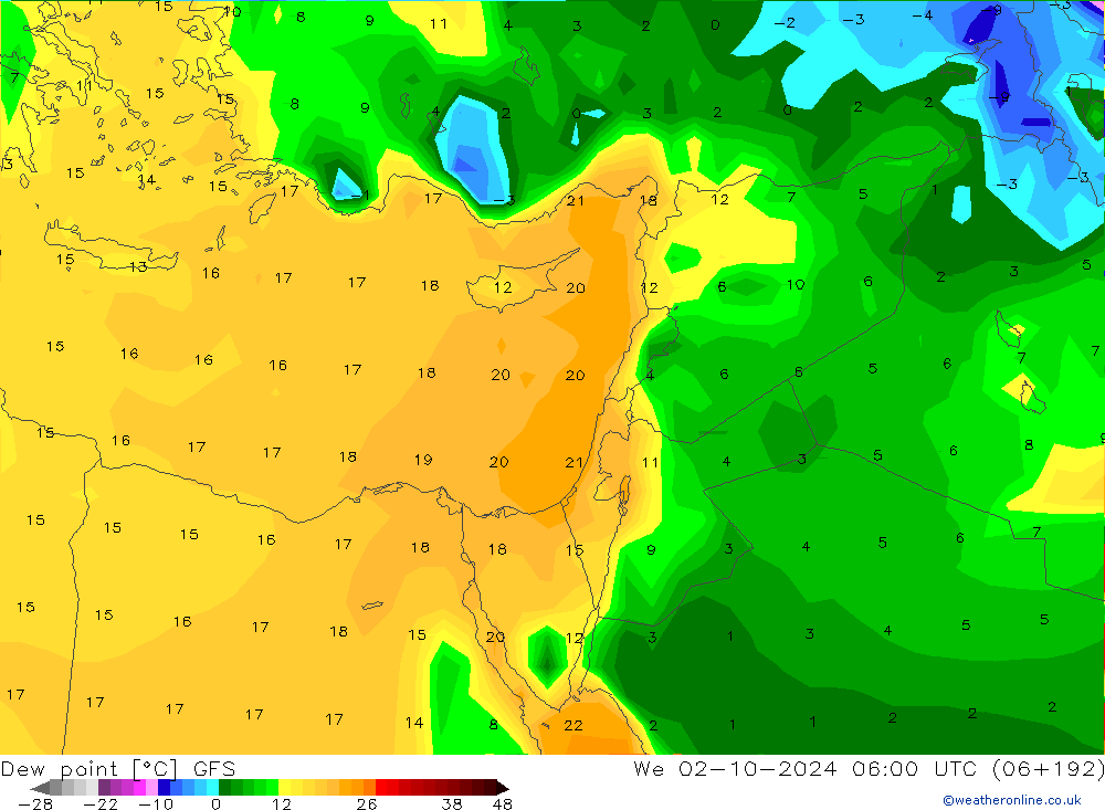 Dew point GFS We 02.10.2024 06 UTC