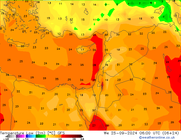 Temp. minima (2m) GFS mer 25.09.2024 06 UTC