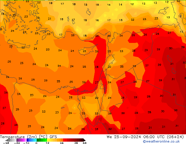 Temperature (2m) GFS We 25.09.2024 06 UTC