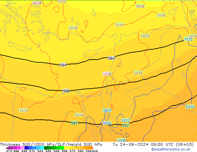 Thck 500-1000hPa GFS wto. 24.09.2024 09 UTC