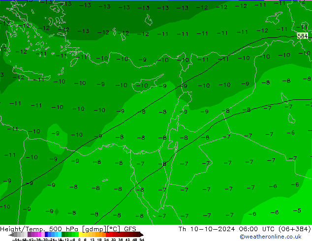 Z500/Rain (+SLP)/Z850 GFS Th 10.10.2024 06 UTC