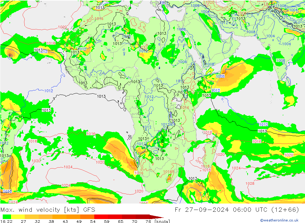 Max. wind velocity GFS vie 27.09.2024 06 UTC