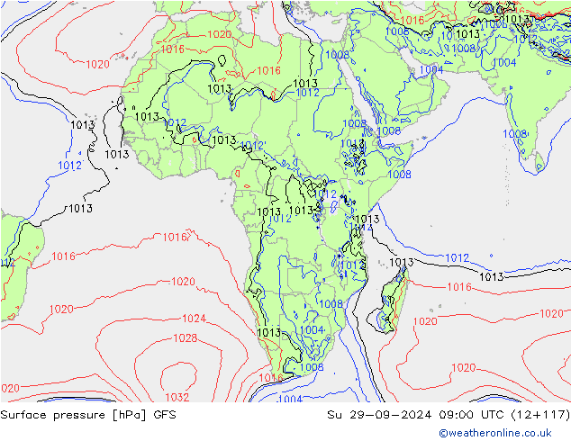 Surface pressure GFS Su 29.09.2024 09 UTC