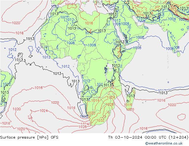 Pressione al suolo GFS gio 03.10.2024 00 UTC