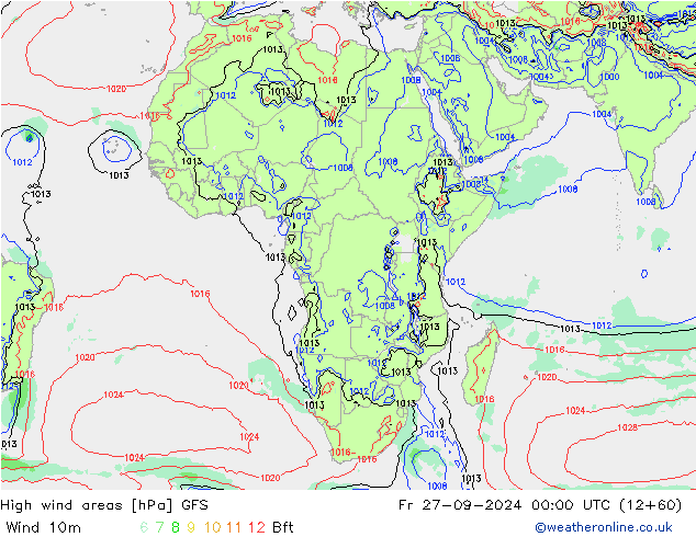 High wind areas GFS ven 27.09.2024 00 UTC