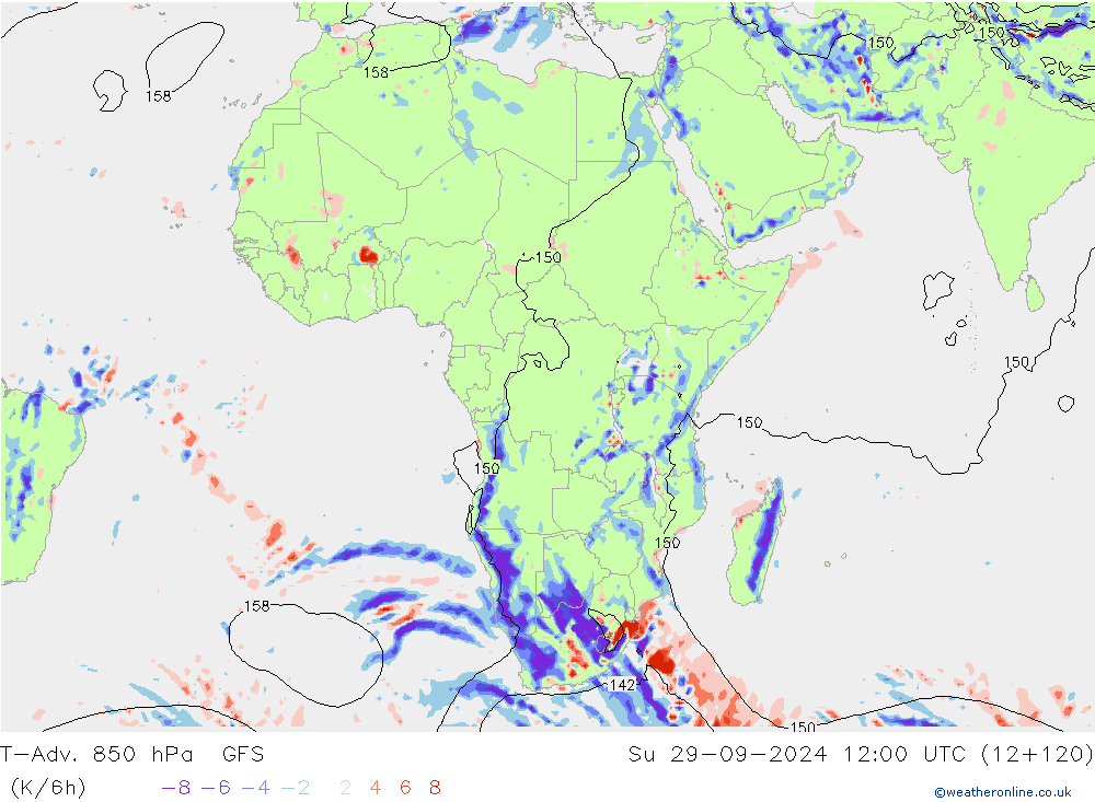 T-Adv. 850 hPa GFS dom 29.09.2024 12 UTC