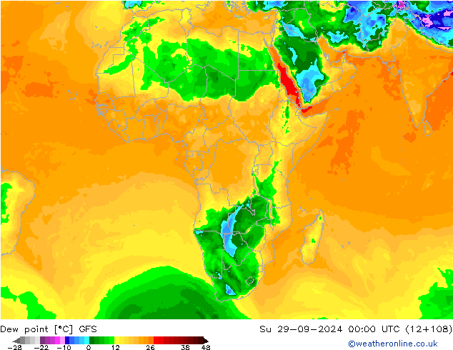 Dew point GFS Su 29.09.2024 00 UTC