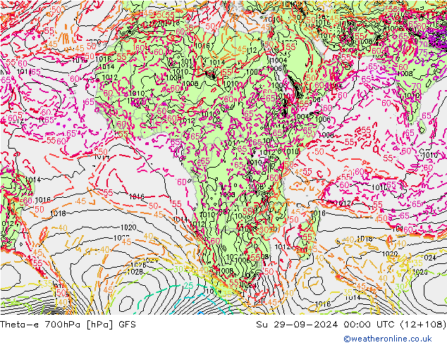 Theta-e 700hPa GFS Su 29.09.2024 00 UTC