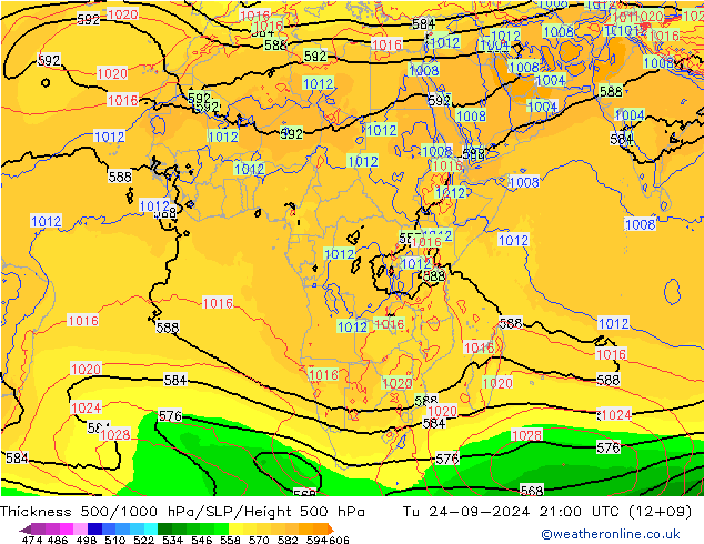 Dikte 500-1000hPa GFS di 24.09.2024 21 UTC