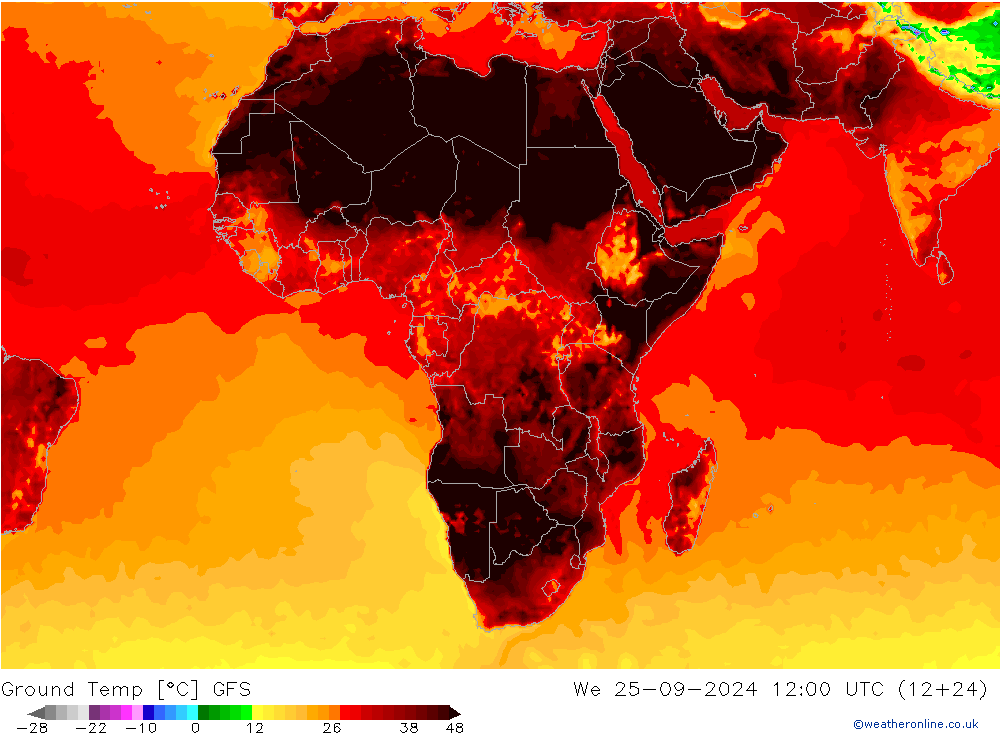 Temp. al suolo GFS mer 25.09.2024 12 UTC