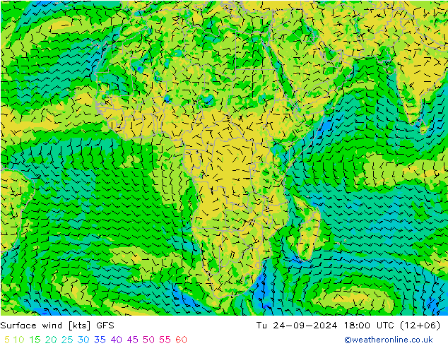 ветер 10 m GFS вт 24.09.2024 18 UTC