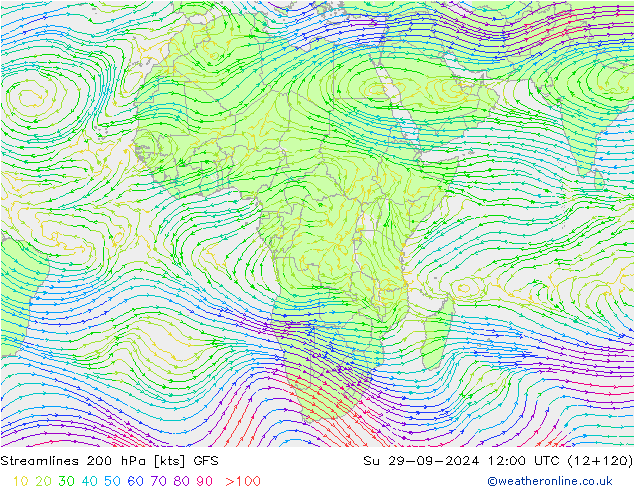 Streamlines 200 hPa GFS Ne 29.09.2024 12 UTC