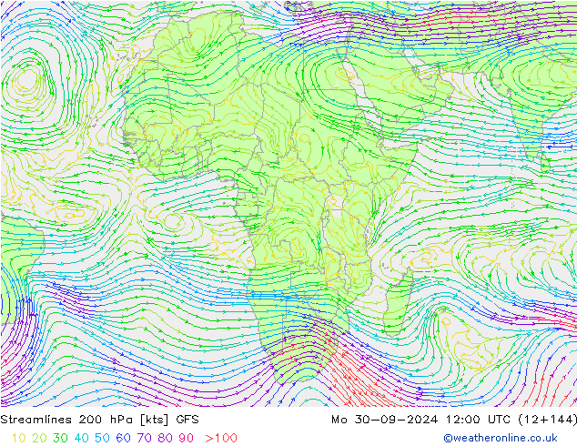 Streamlines 200 hPa GFS Mo 30.09.2024 12 UTC