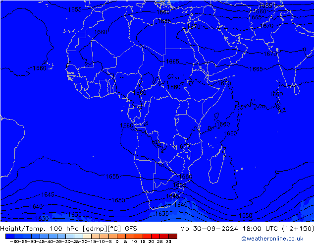 Height/Temp. 100 hPa GFS Mo 30.09.2024 18 UTC