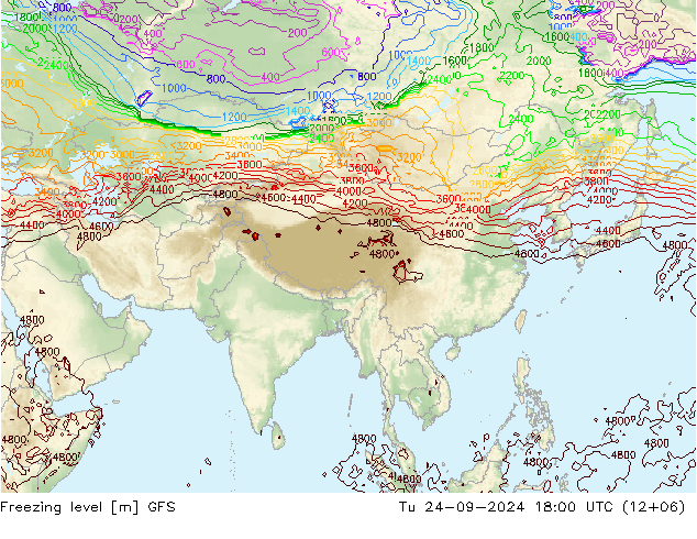 Freezing level GFS Tu 24.09.2024 18 UTC