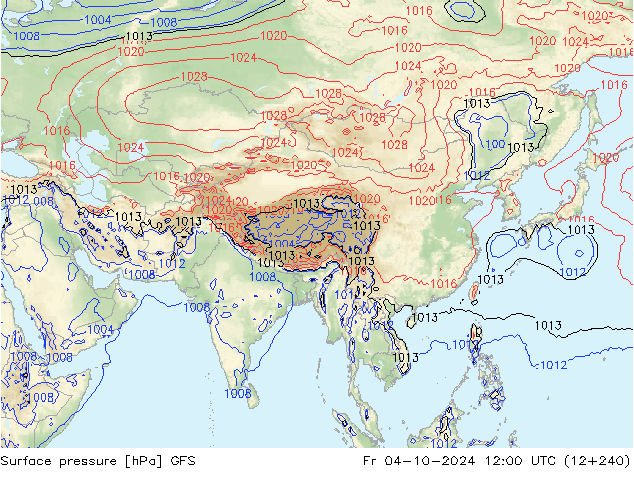 Pressione al suolo GFS ven 04.10.2024 12 UTC