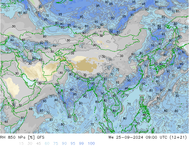 RH 850 hPa GFS We 25.09.2024 09 UTC