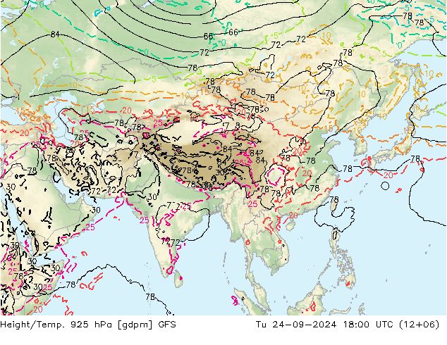 Height/Temp. 925 hPa GFS mar 24.09.2024 18 UTC