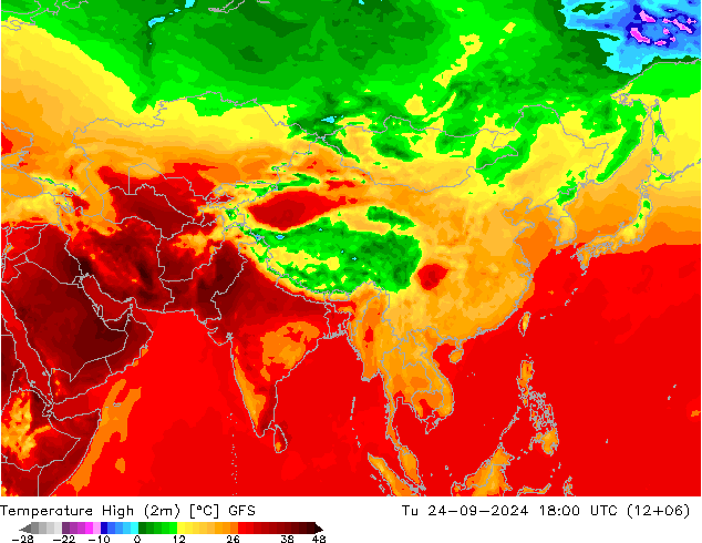 Temp. massima (2m) GFS mar 24.09.2024 18 UTC