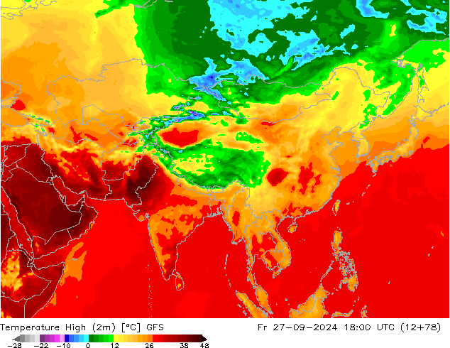 Max. Temperatura (2m) GFS pt. 27.09.2024 18 UTC