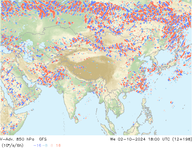 V-Adv. 850 hPa GFS śro. 02.10.2024 18 UTC