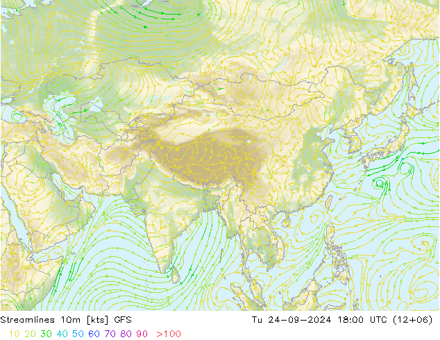 Streamlines 10m GFS Tu 24.09.2024 18 UTC