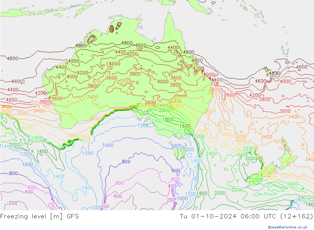 Zero termico GFS mar 01.10.2024 06 UTC