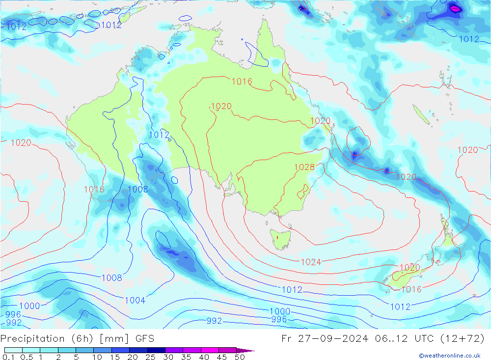 Z500/Rain (+SLP)/Z850 GFS ven 27.09.2024 12 UTC