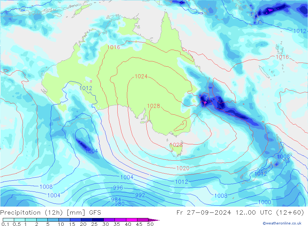 Précipitation (12h) GFS ven 27.09.2024 00 UTC