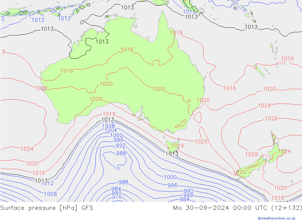 pression de l'air GFS lun 30.09.2024 00 UTC