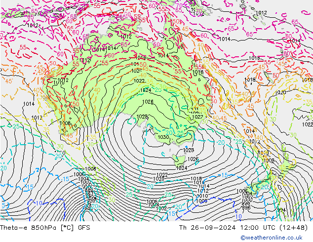 Theta-e 850hPa GFS Qui 26.09.2024 12 UTC