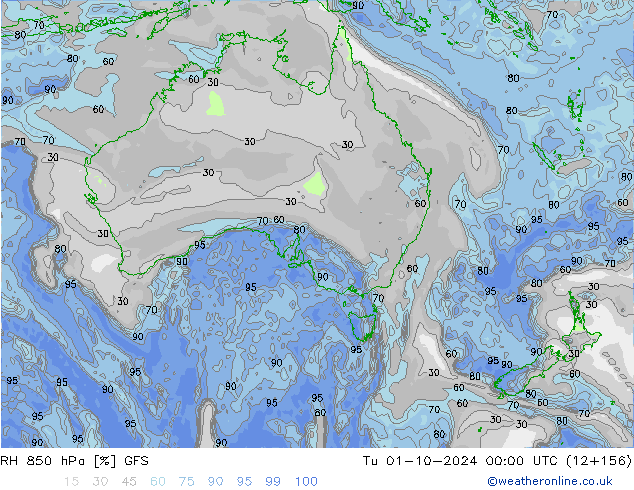 RH 850 hPa GFS  01.10.2024 00 UTC