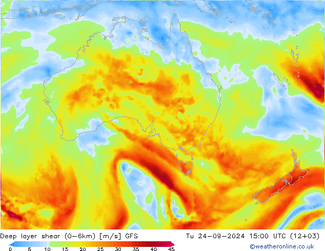 Deep layer shear (0-6km) GFS  24.09.2024 15 UTC