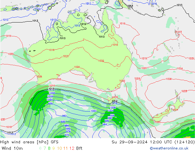 High wind areas GFS Вс 29.09.2024 12 UTC