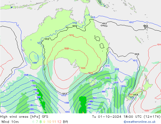 High wind areas GFS Ter 01.10.2024 18 UTC