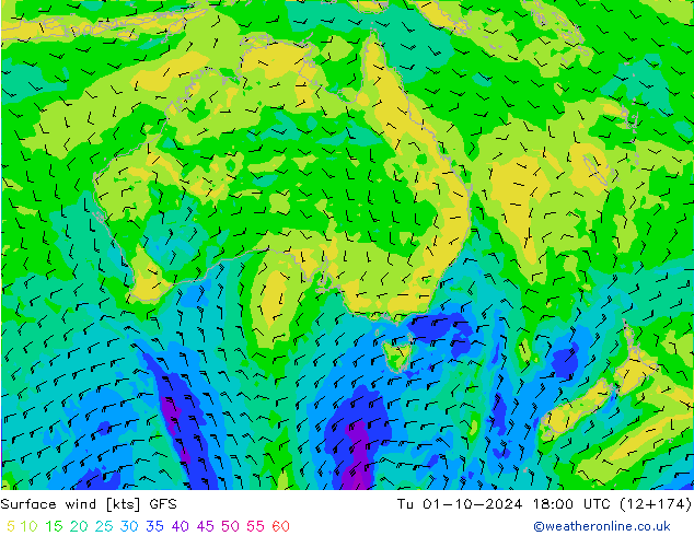 Surface wind GFS Tu 01.10.2024 18 UTC