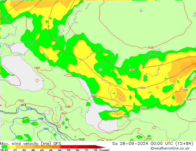 Maks. Rüzgar Hızı GFS Cts 28.09.2024 00 UTC