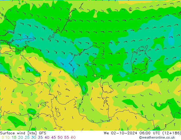 Vento 10 m GFS mer 02.10.2024 06 UTC