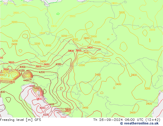 Zero termico GFS gio 26.09.2024 06 UTC