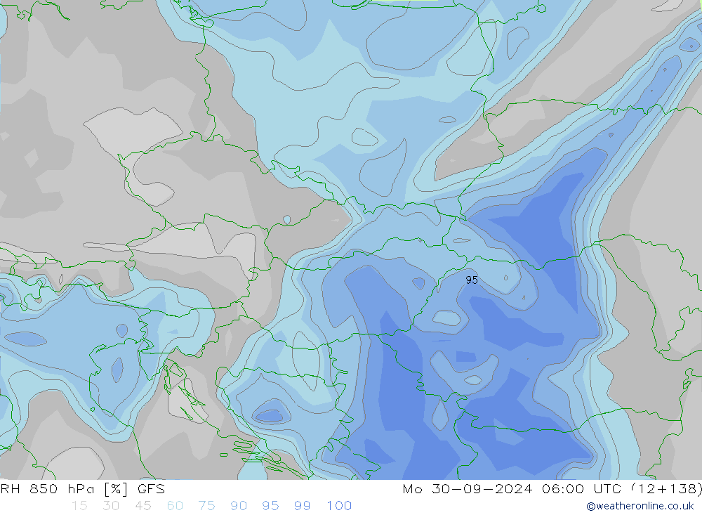 Humedad rel. 850hPa GFS lun 30.09.2024 06 UTC