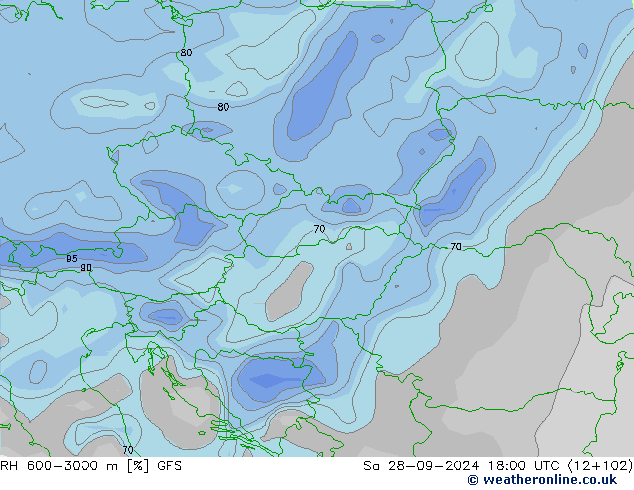 RH 600-3000 m GFS сб 28.09.2024 18 UTC