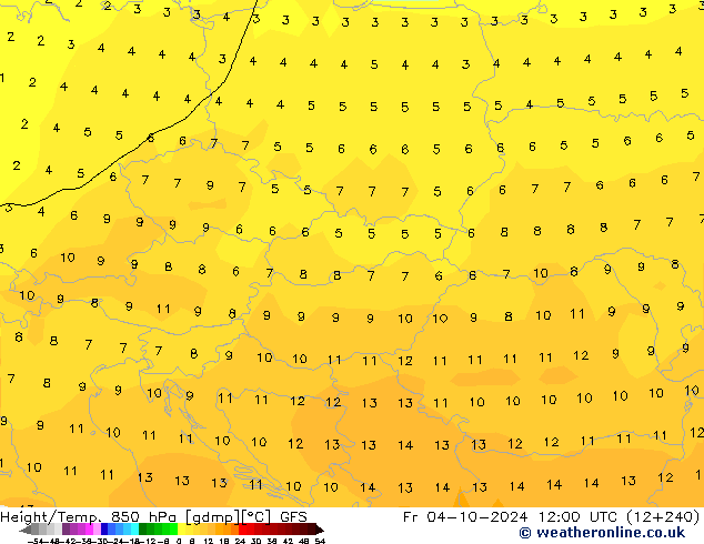 Height/Temp. 850 hPa GFS Fr 04.10.2024 12 UTC