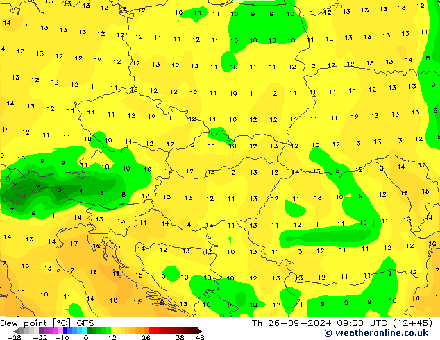 Dew point GFS Th 26.09.2024 09 UTC