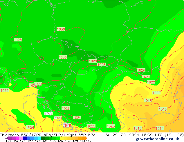 850-1000 hPa Kalınlığı GFS Paz 29.09.2024 18 UTC