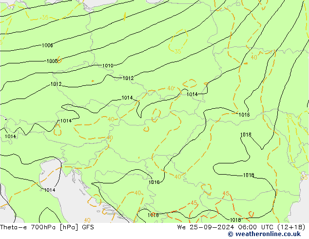 Theta-e 700hPa GFS We 25.09.2024 06 UTC