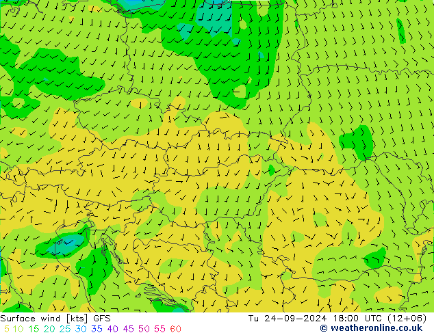 Surface wind GFS Tu 24.09.2024 18 UTC